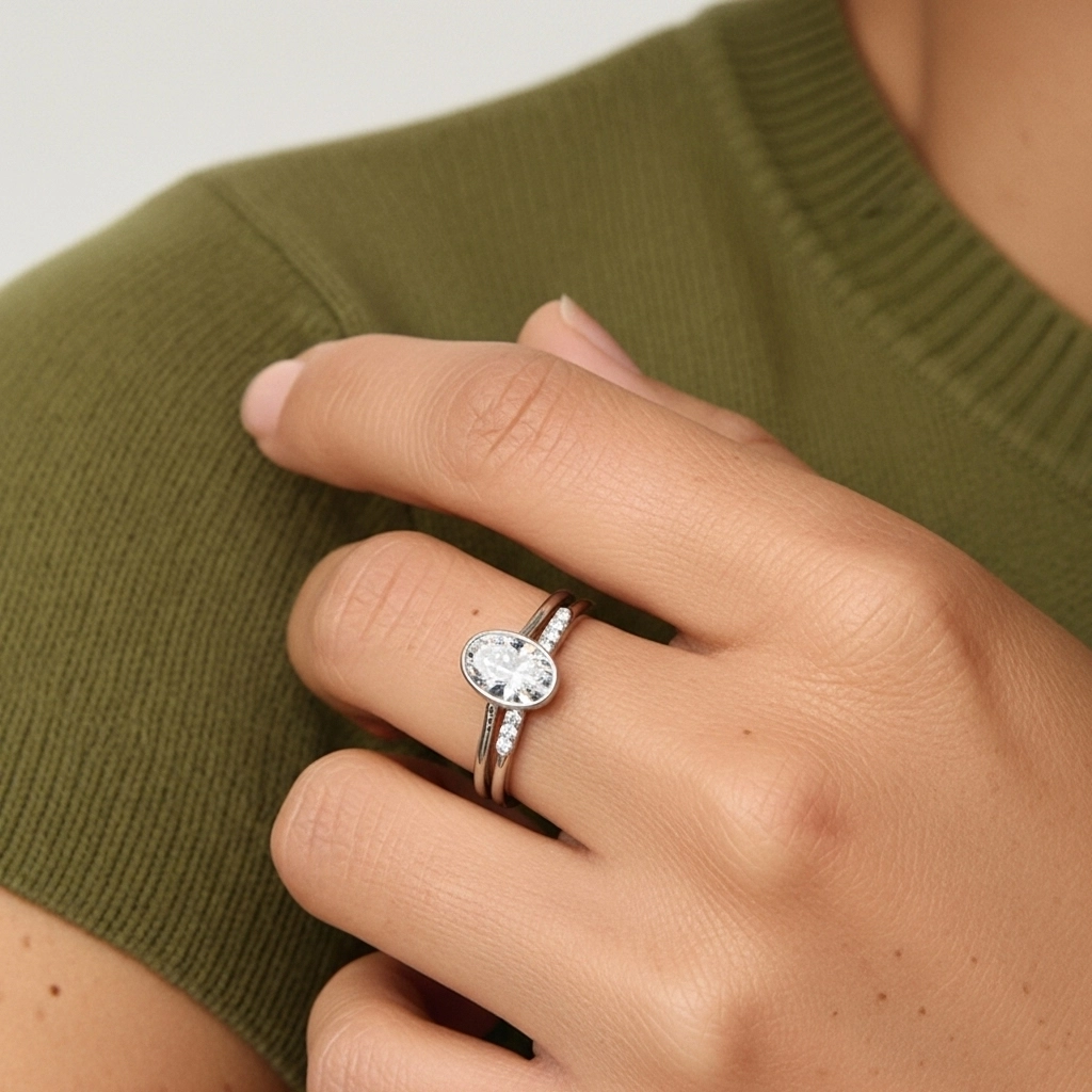 Simple Ovale 1.00ct Moissanite Ensemble nuptial