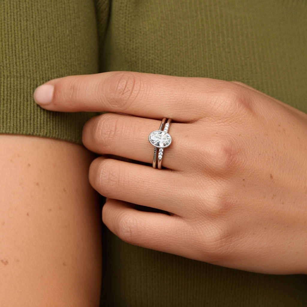 Simple Ovale 1.00ct Moissanite Ensemble nuptial