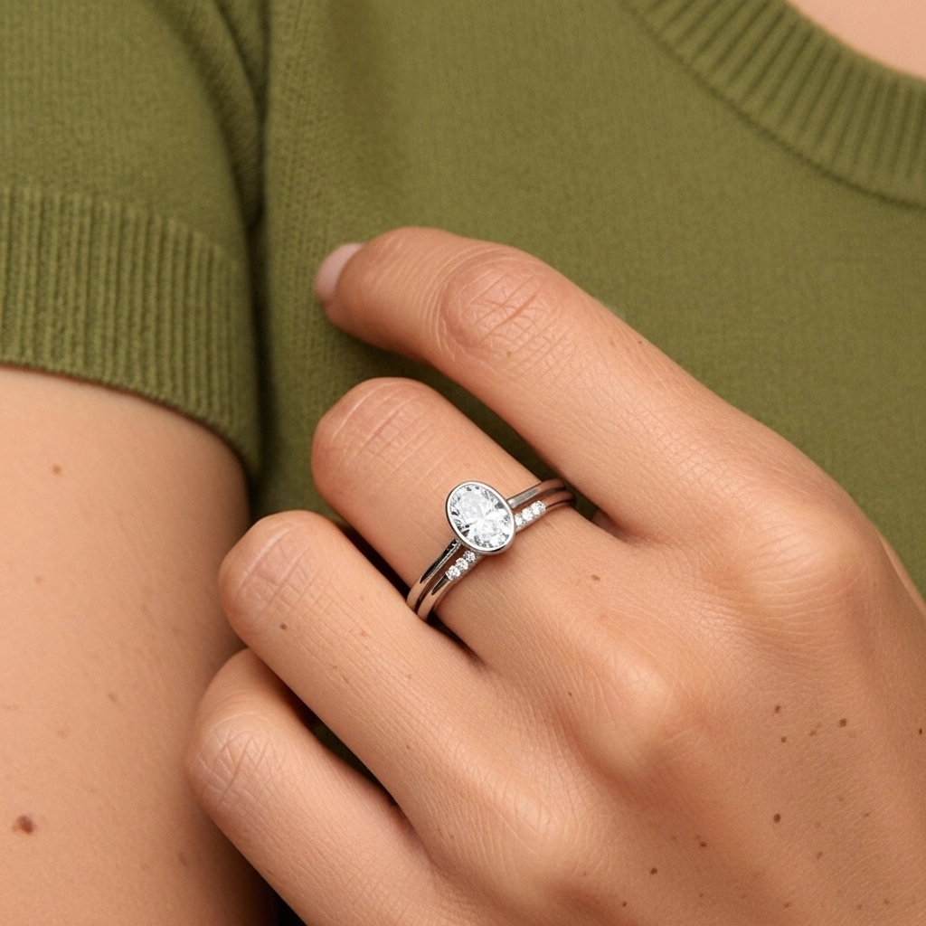 Simple Ovale 1.00ct Moissanite Ensemble nuptial