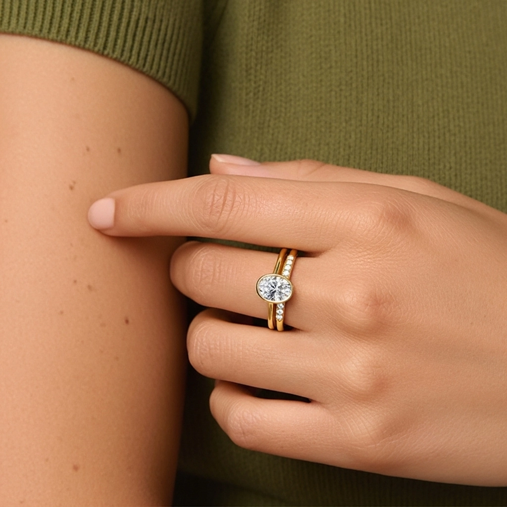 Simple Ovale 1.00ct Moissanite Ensemble nuptial