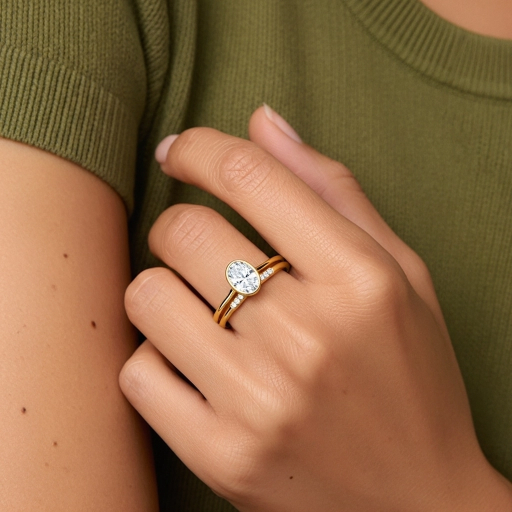 Simple Ovale 1.00ct Moissanite Ensemble nuptial