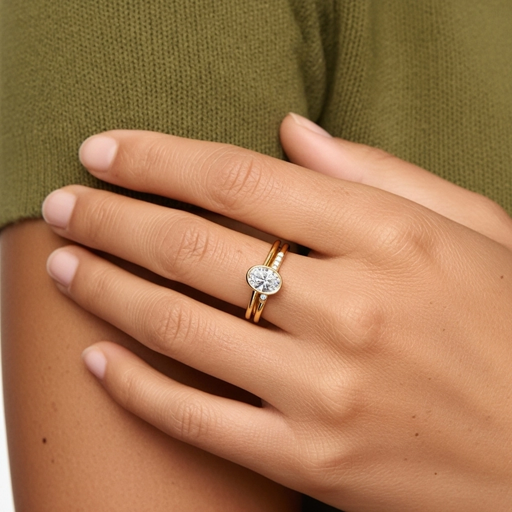 Simple Ovale 1.00ct Moissanite Ensemble nuptial