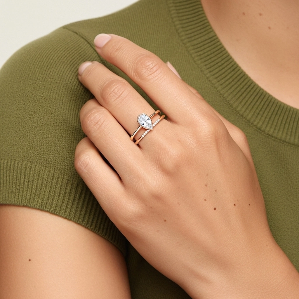 Simple Poire 1.00ct Moissanite Ensemble nuptial