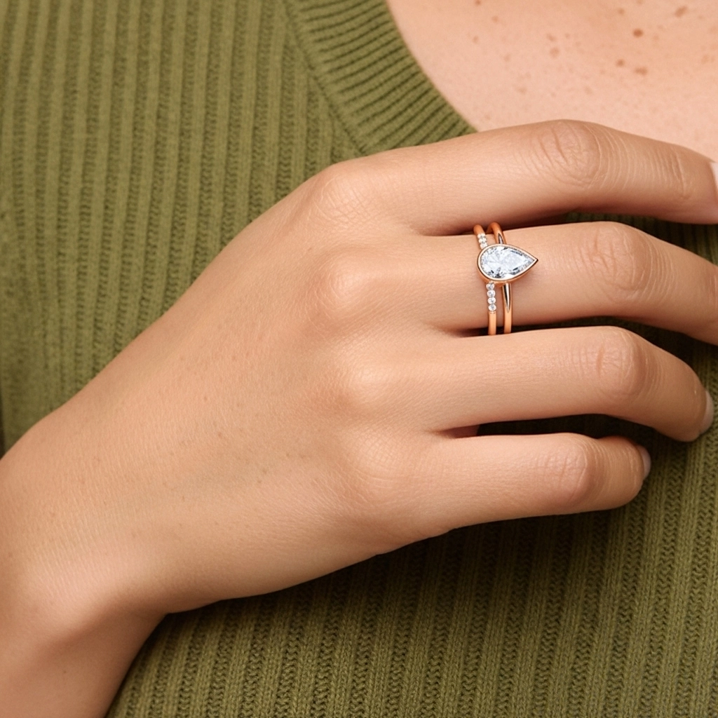 Simple Poire 1.00ct Moissanite Ensemble nuptial