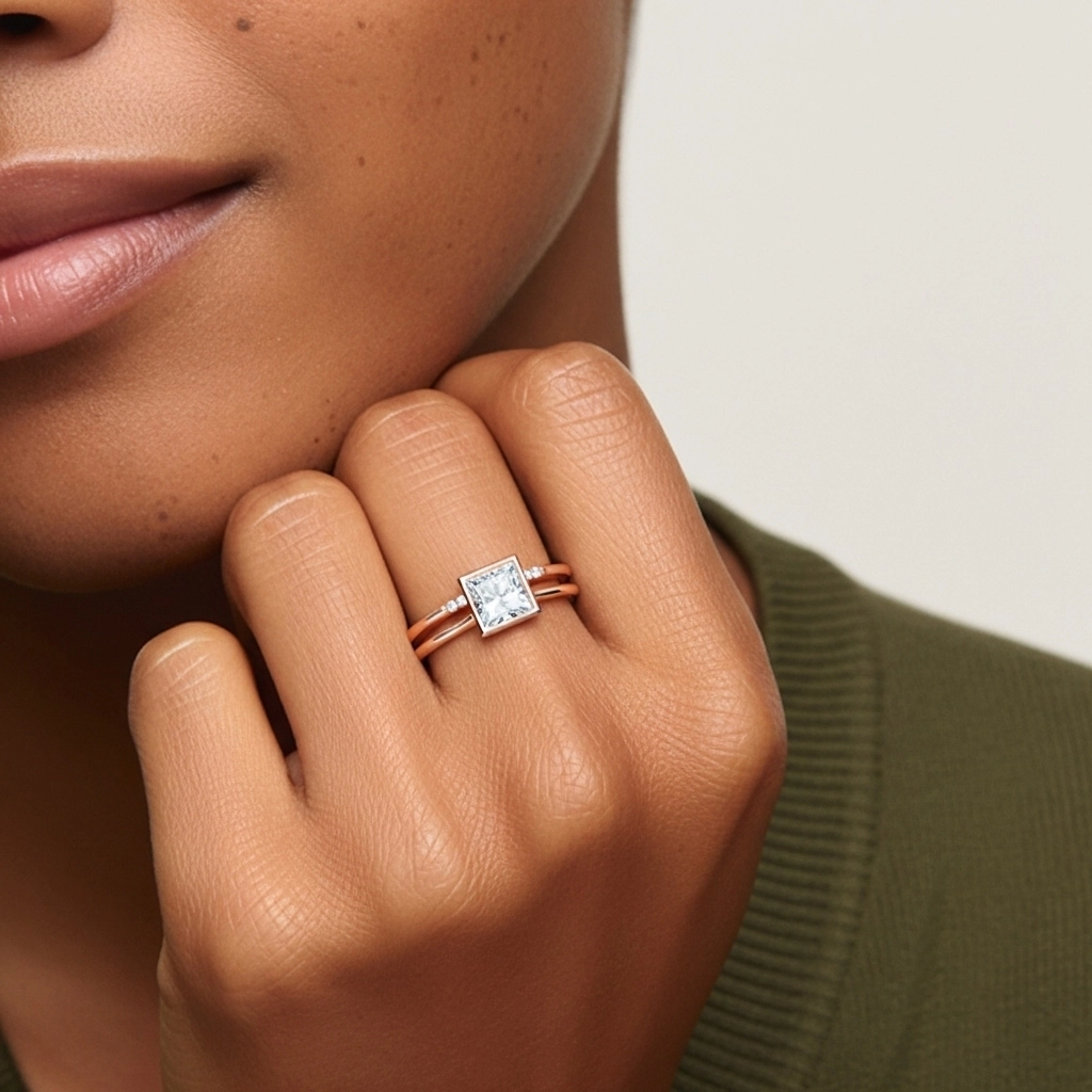 Simple Princesse 1.00ct Moissanite Ensemble nuptial