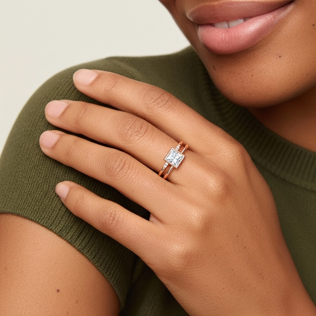 Simple Princesse 1.00ct Moissanite Ensemble nuptial