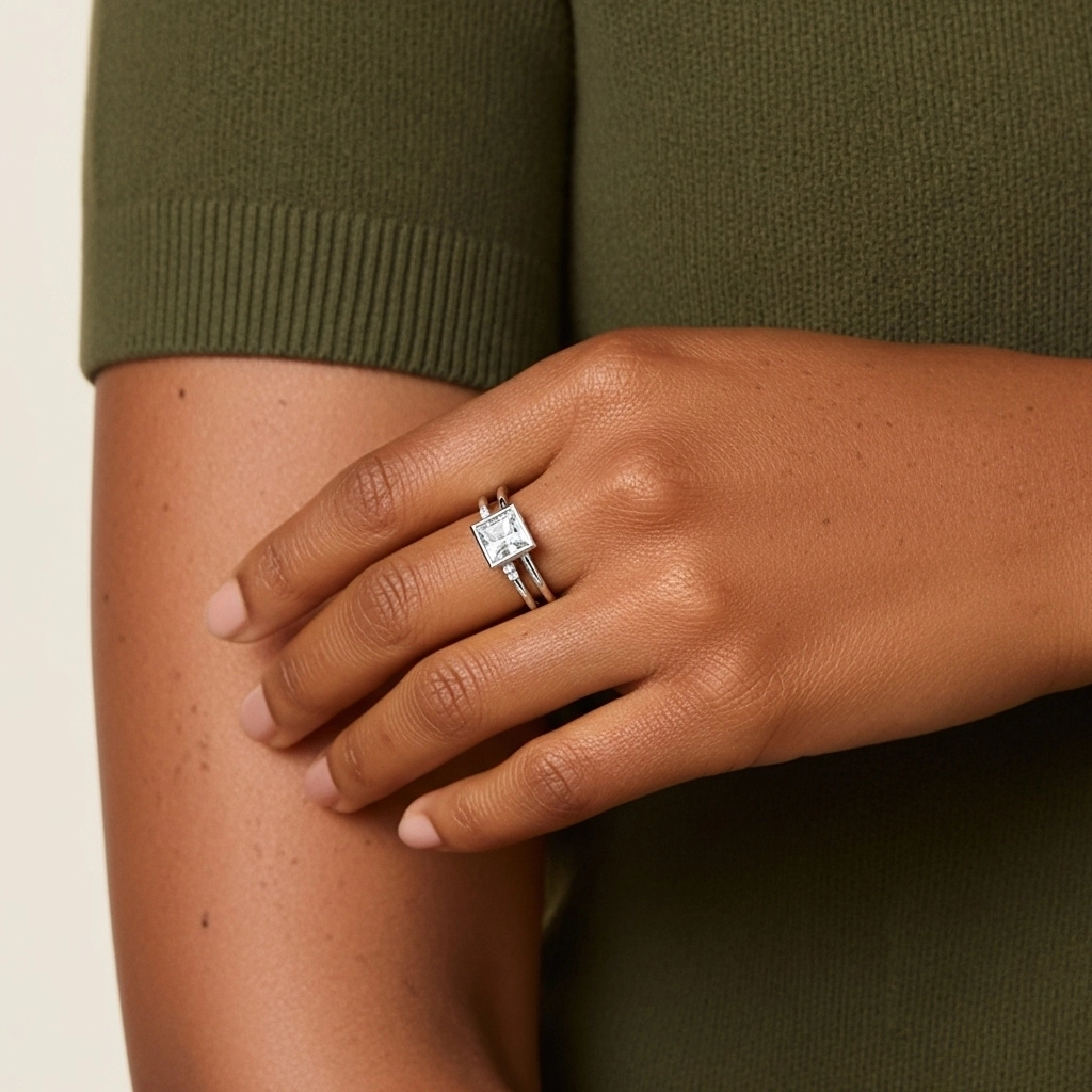 Simple Princesse 1.00ct Moissanite Ensemble nuptial