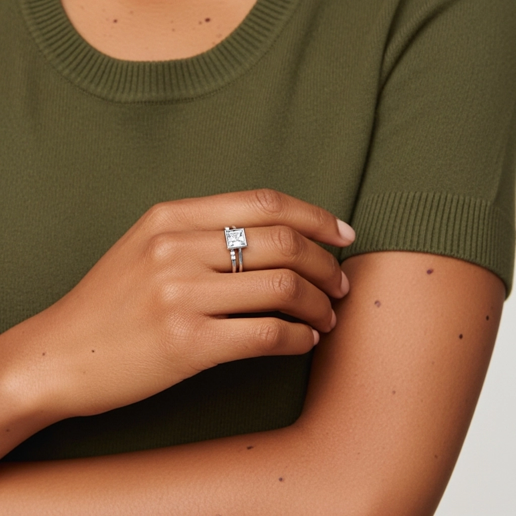 Simple Princesse 1.00ct Moissanite Ensemble nuptial