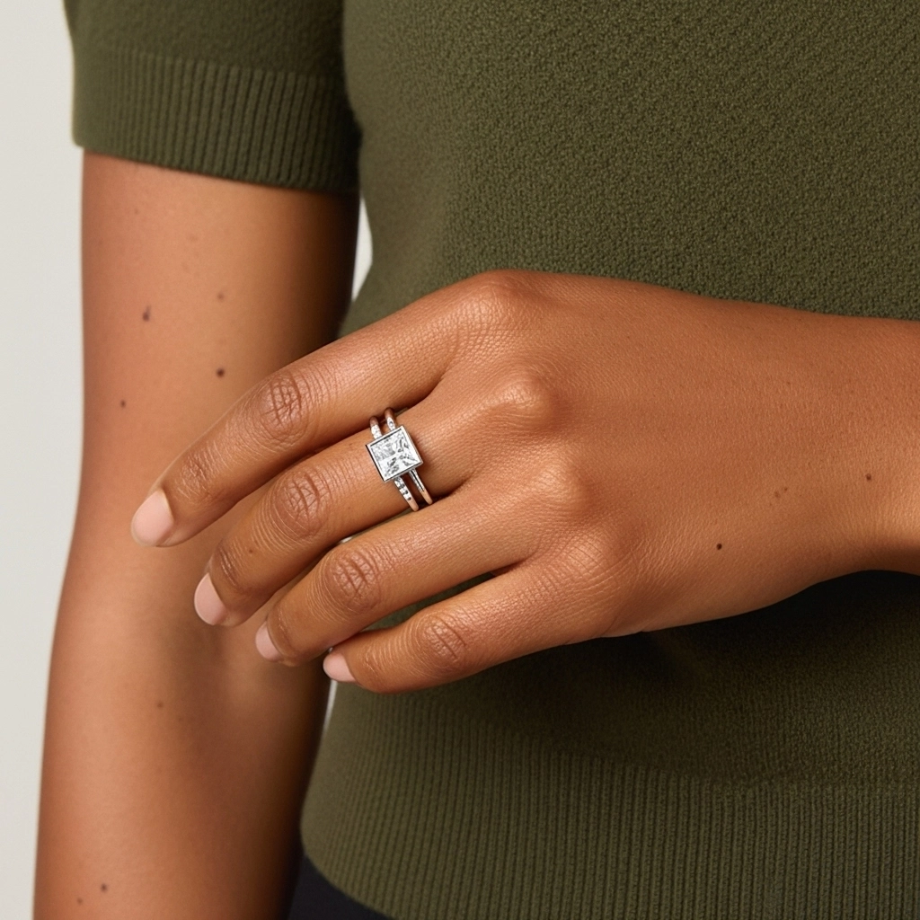 Simple Princesse 1.00ct Moissanite Ensemble nuptial