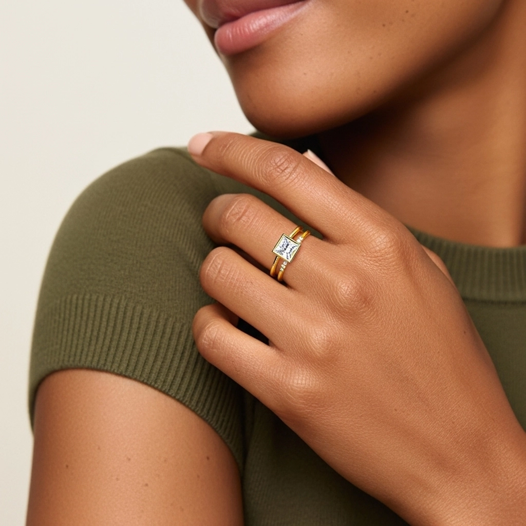 Simple Princesse 1.00ct Moissanite Ensemble nuptial