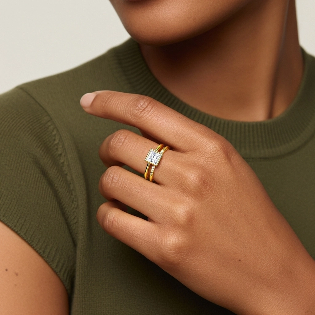 Simple Princesse 1.00ct Moissanite Ensemble nuptial