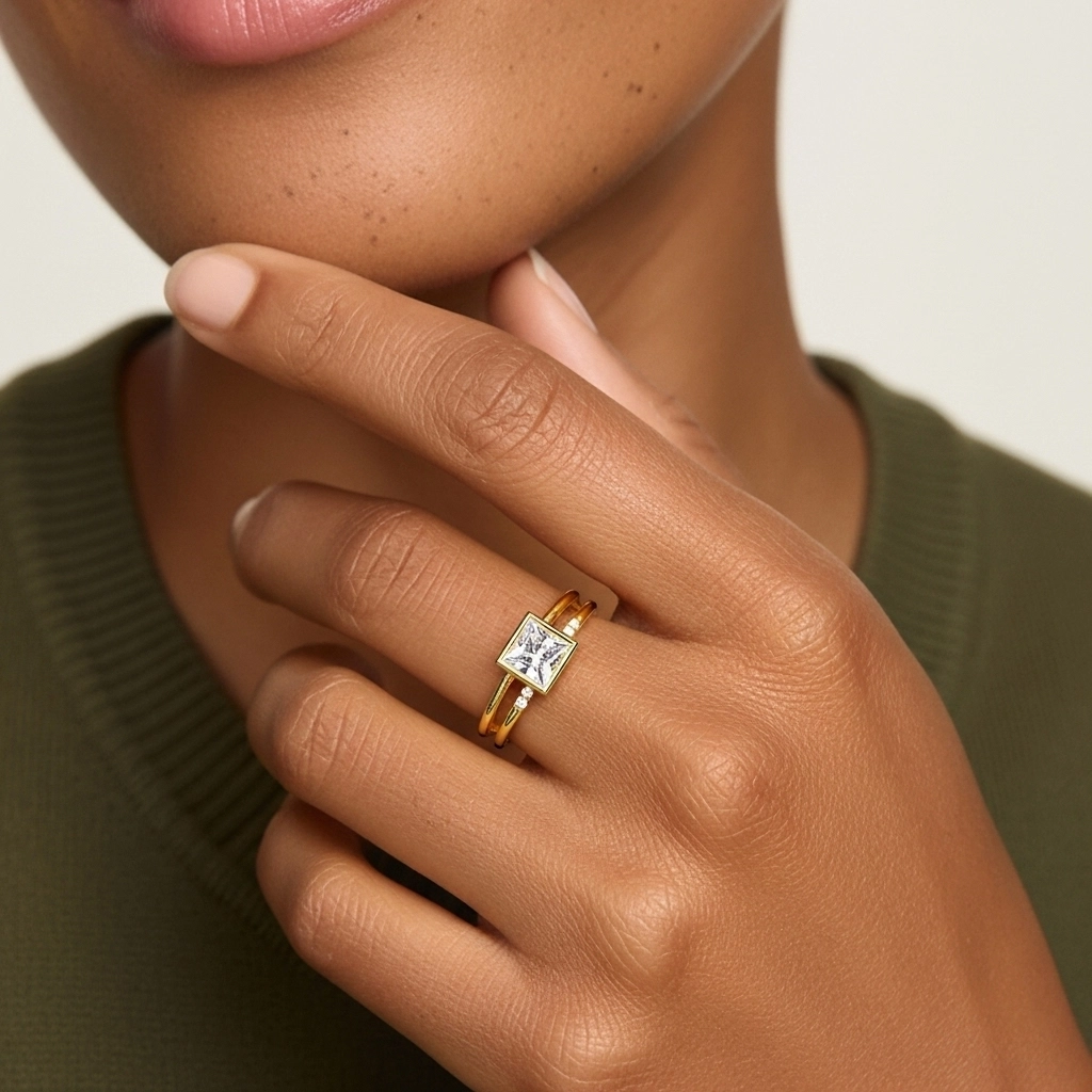 Simple Princesse 1.00ct Moissanite Ensemble nuptial