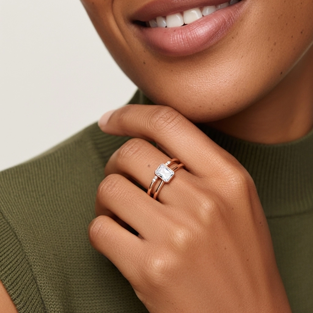 Simple Radiant 1.00ct Moissanite Ensemble nuptial