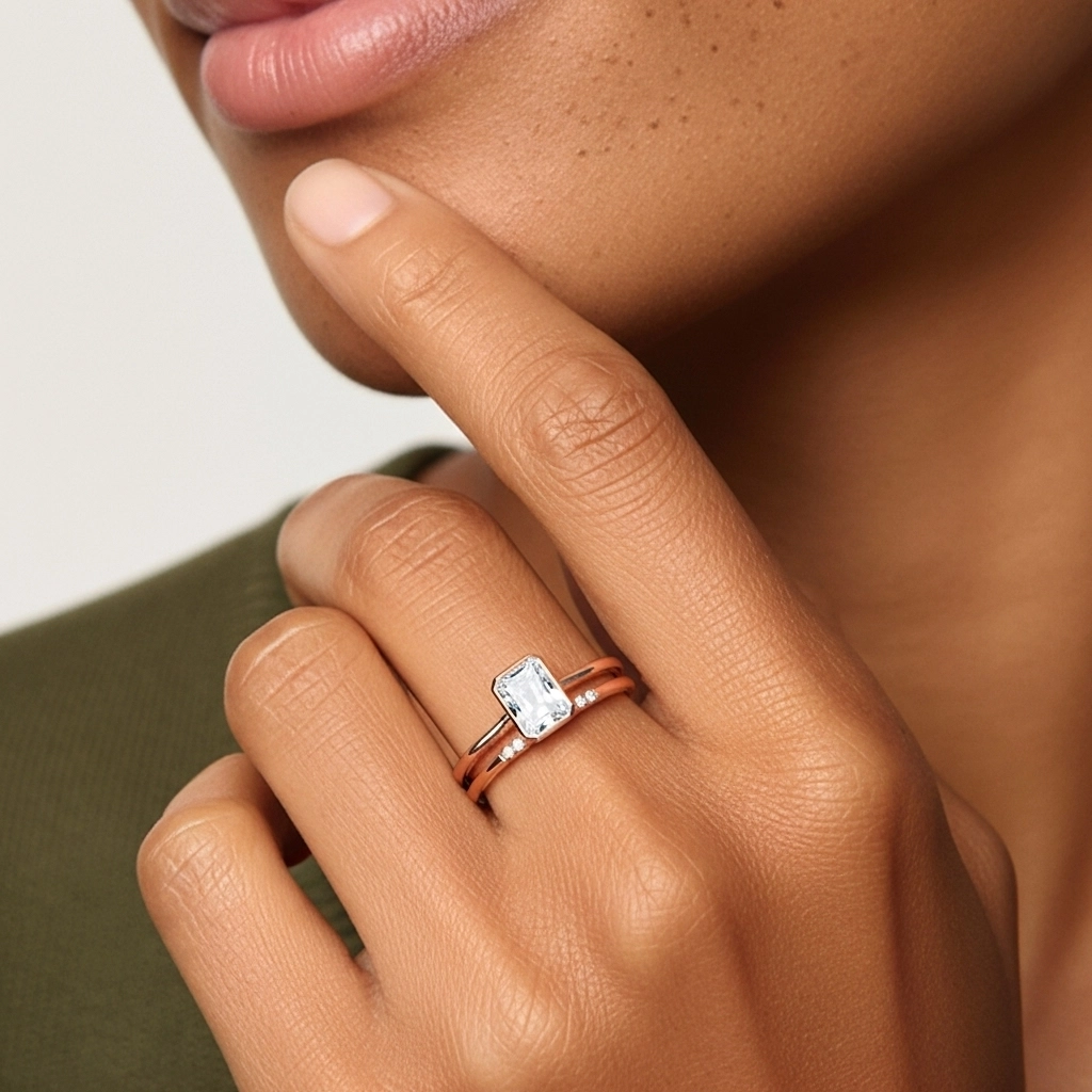 Simple Radiant 1.00ct Moissanite Ensemble nuptial