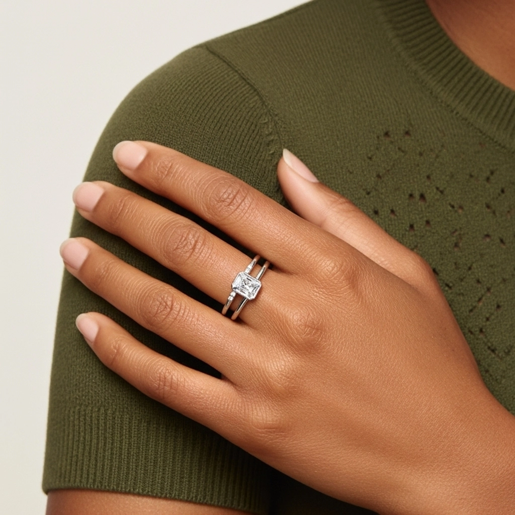 Simple Radiant 1.00ct Moissanite Ensemble nuptial