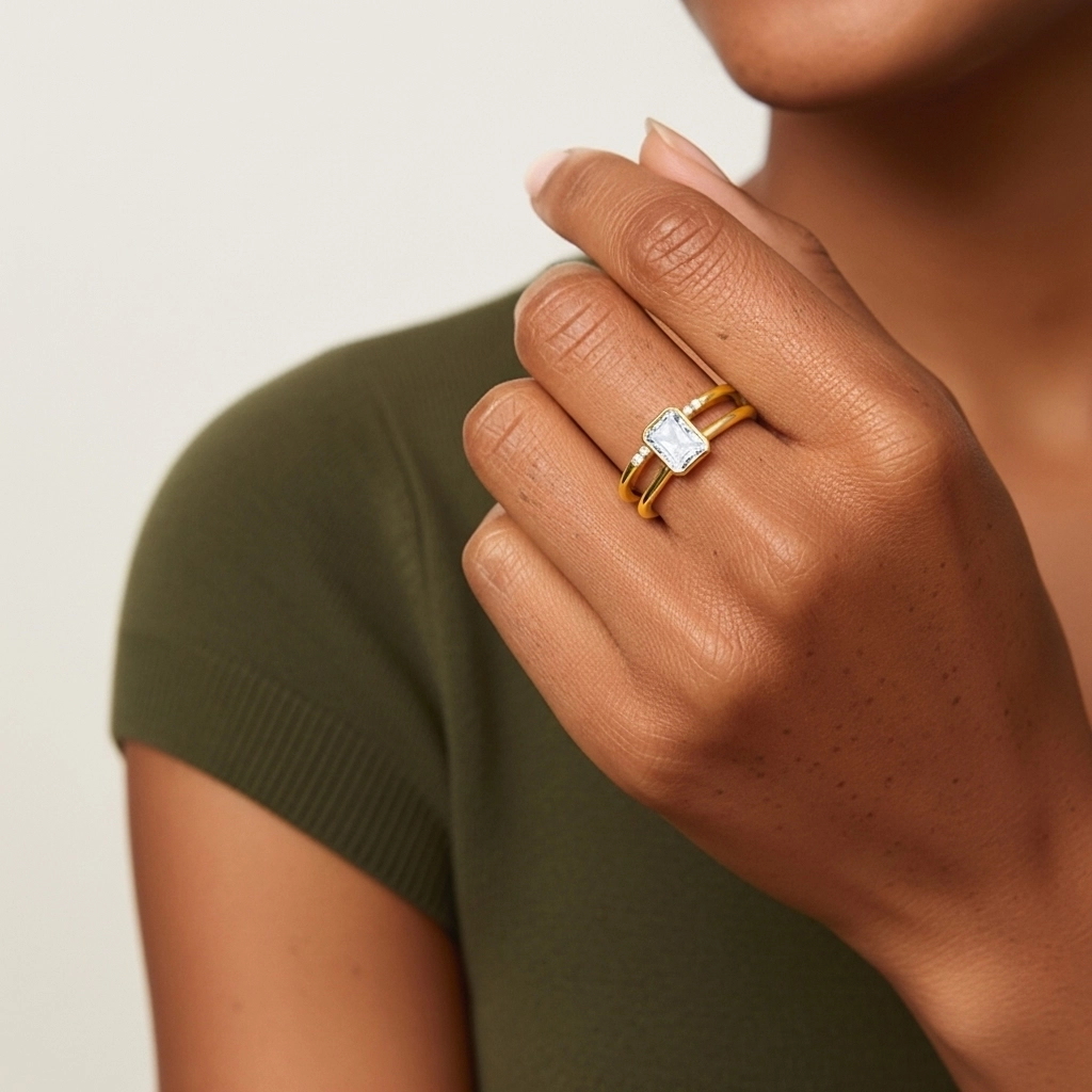 Simple Radiant 1.00ct Moissanite Ensemble nuptial