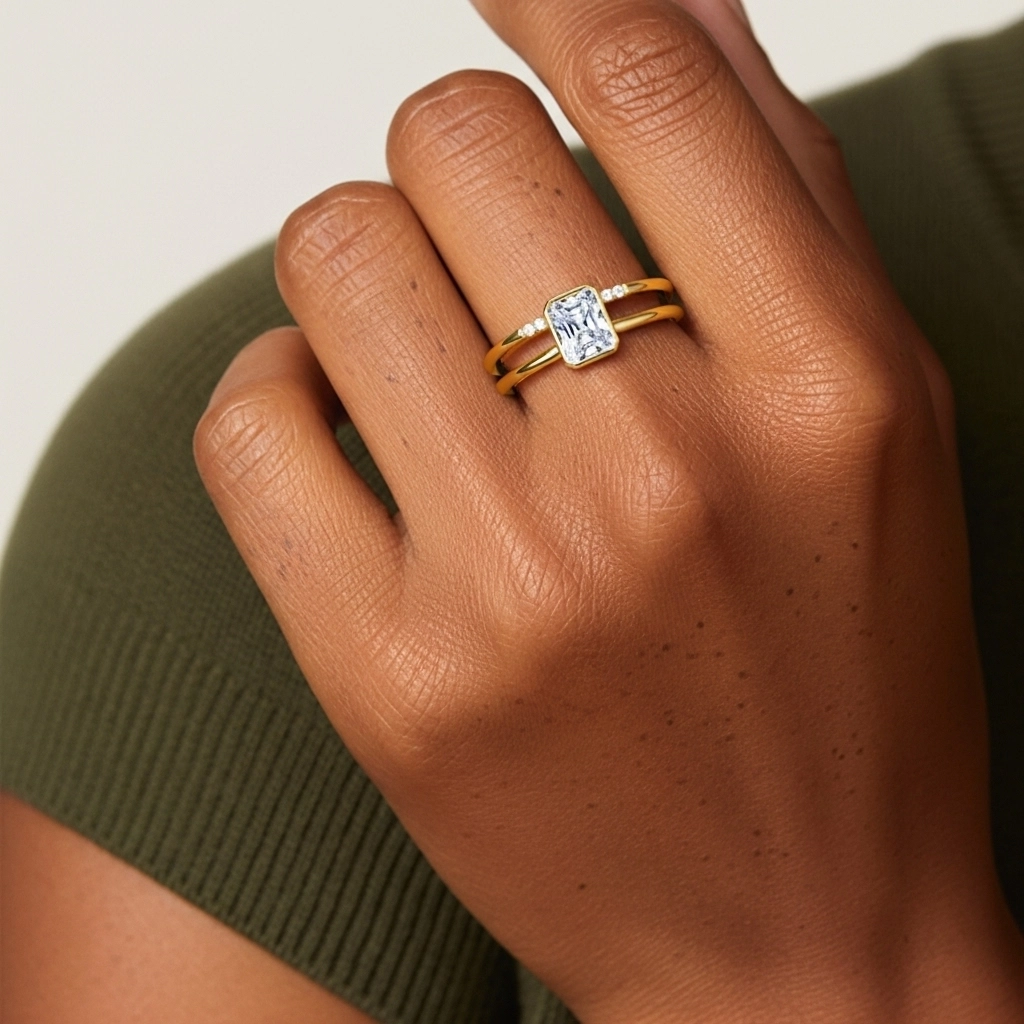 Simple Radiant 1.00ct Moissanite Ensemble nuptial