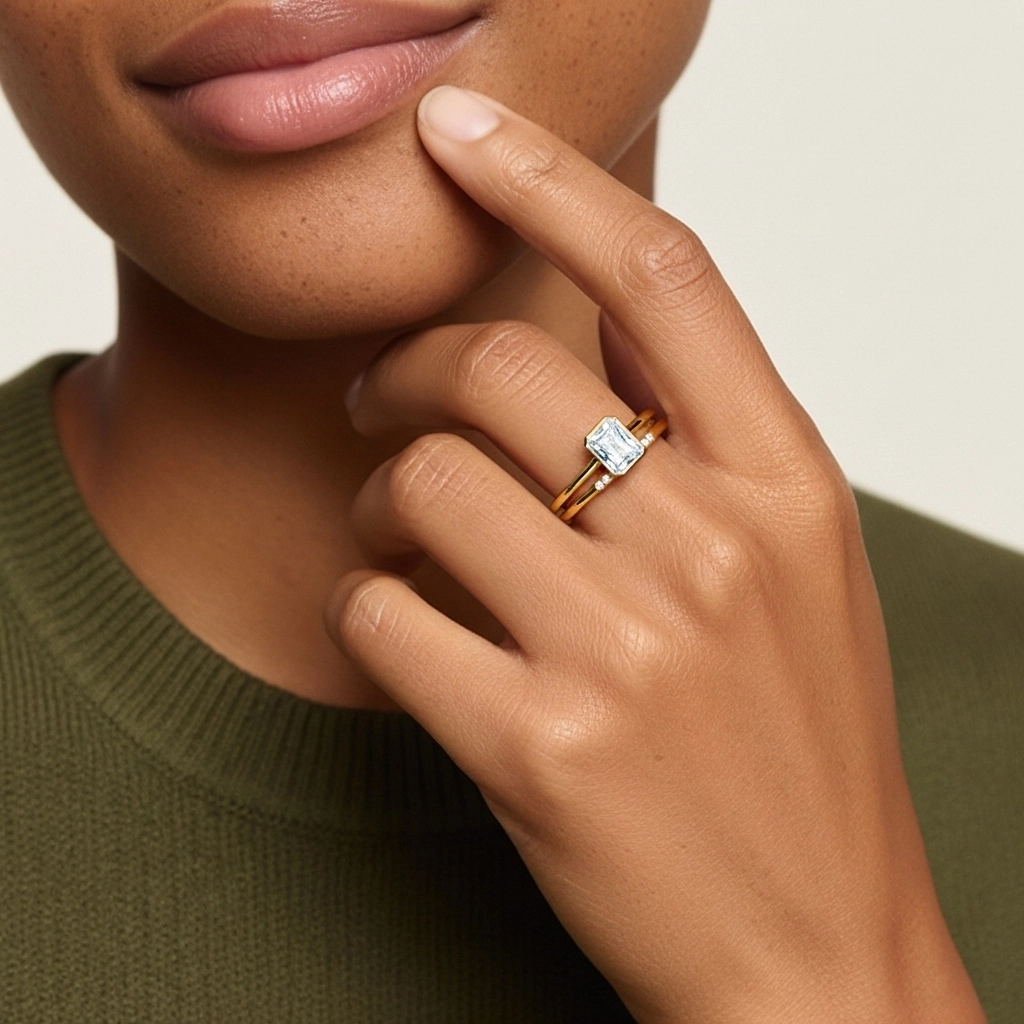 Simple Radiant 1.00ct Moissanite Ensemble nuptial