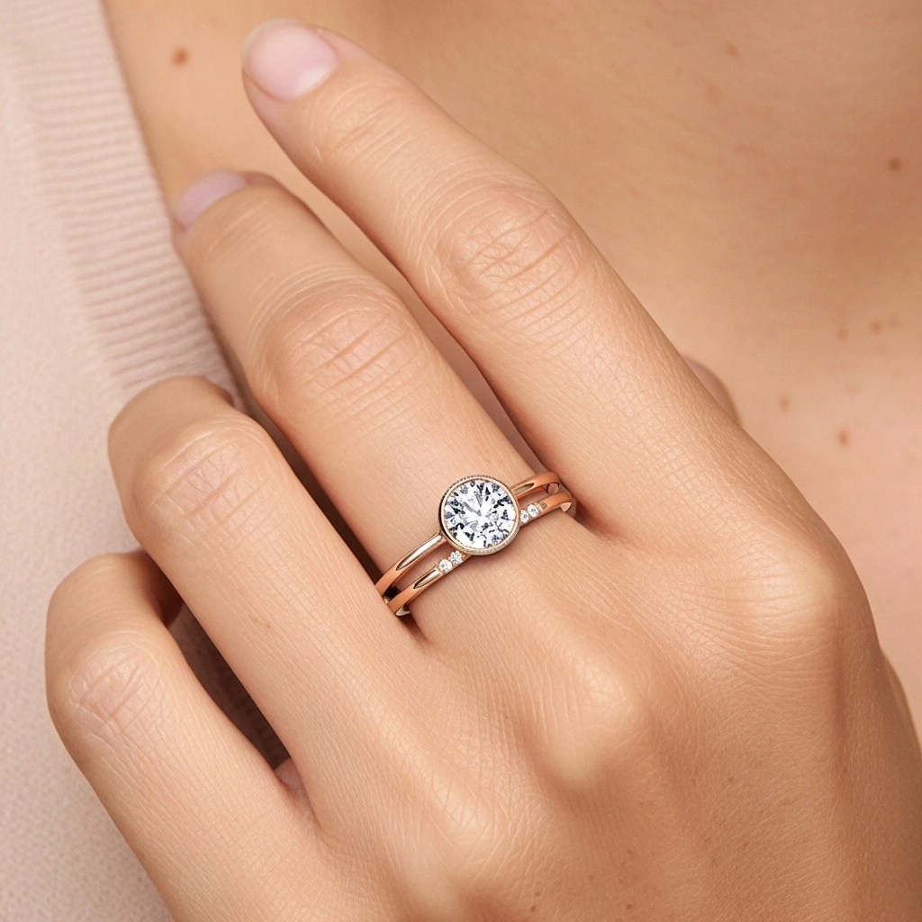 Simple Rond 1.00ct Moissanite Ensemble nuptial