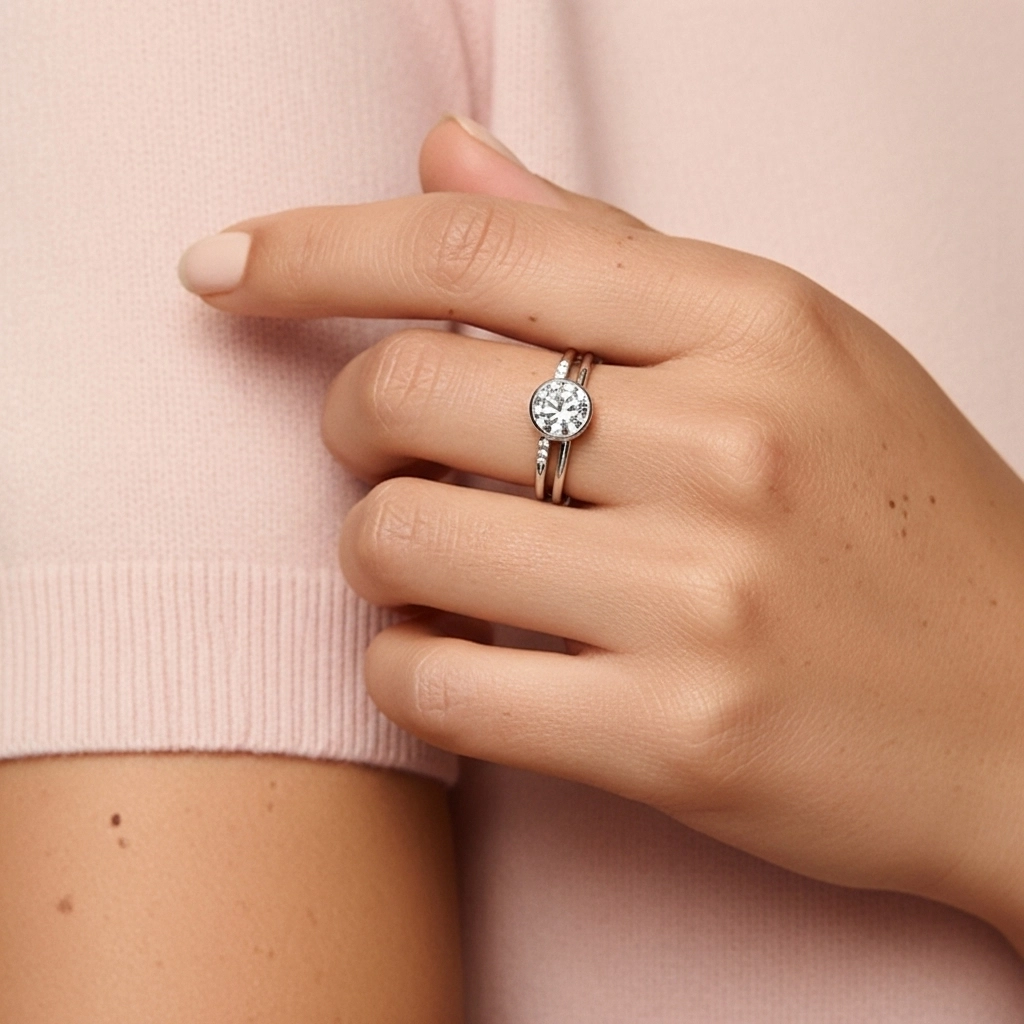 Simple Rond 1.00ct Moissanite Ensemble nuptial