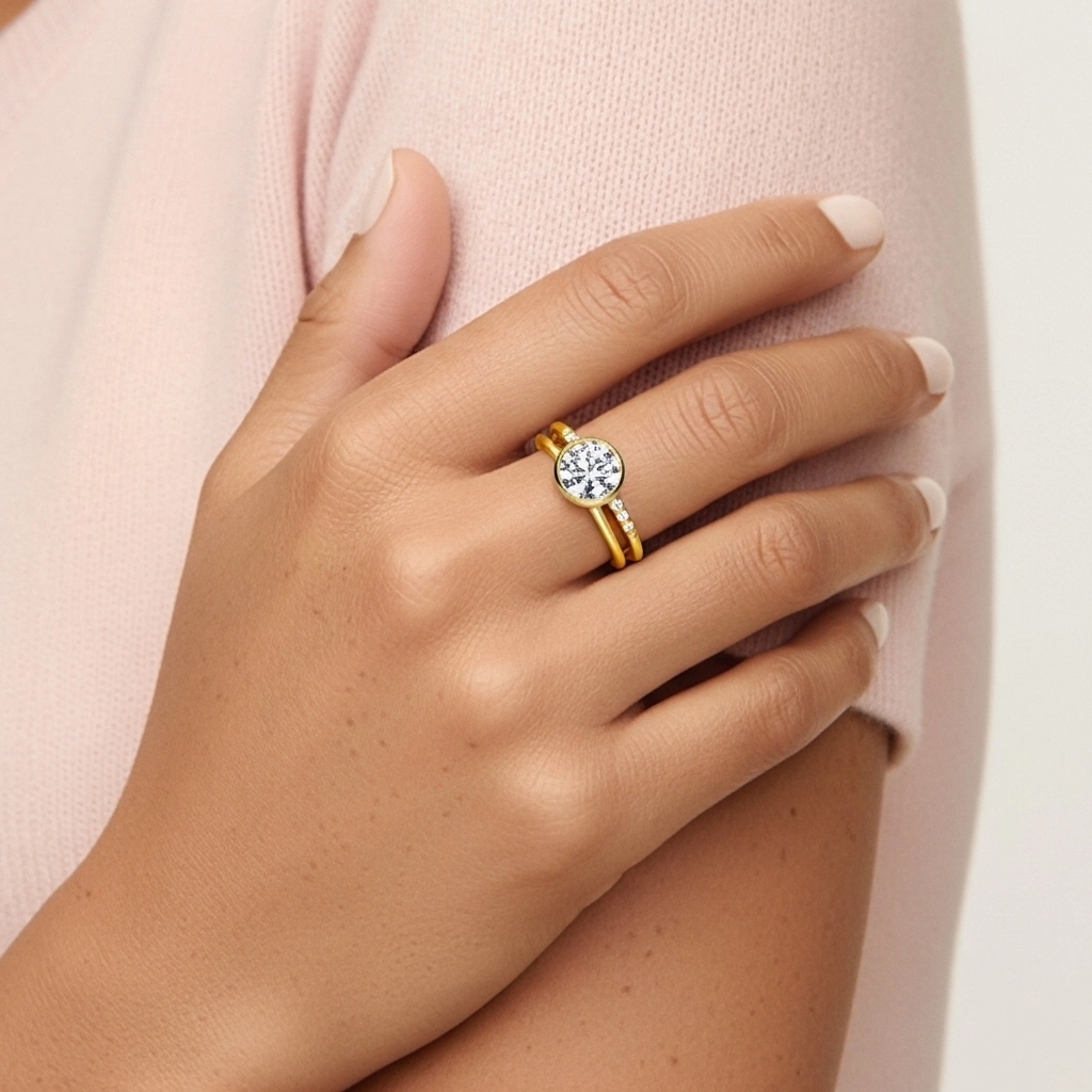 Simple Rond 1.00ct Moissanite Ensemble nuptial