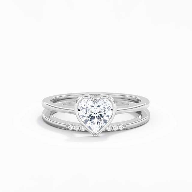 Simple Heart Moissanite Bridal Set 1.00ct In White 925 Sterling Silver Bezel Traditional Shank