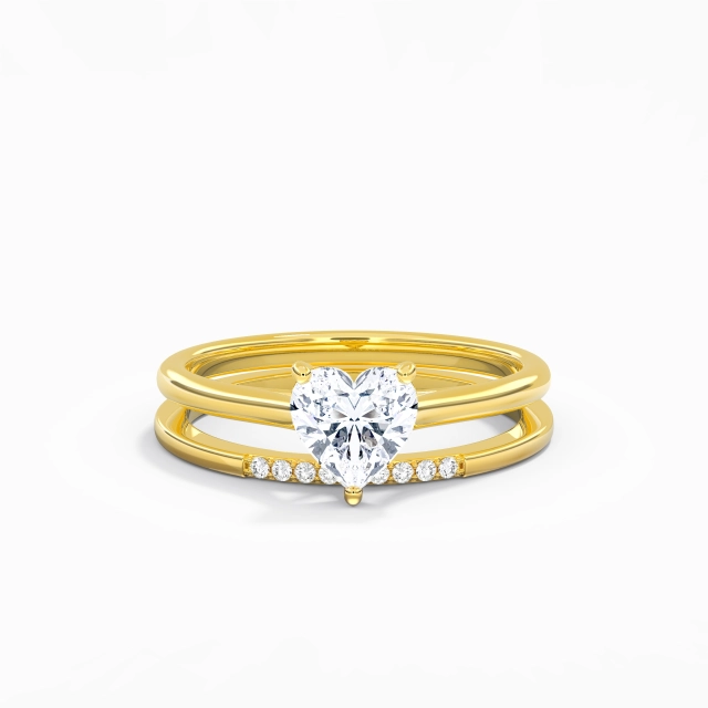 Heart Wedding Ring Set 925 Sterling Silver Cathedral Simple Traditional Shank Women