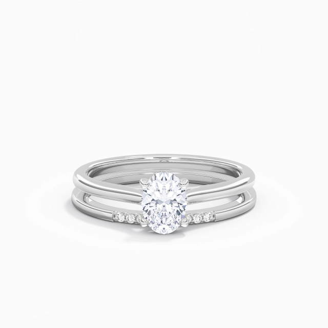 Ovale Ensemble d'alliances Argent sterling 925 Cathédrale Simple Tige Traditionnelle Femme