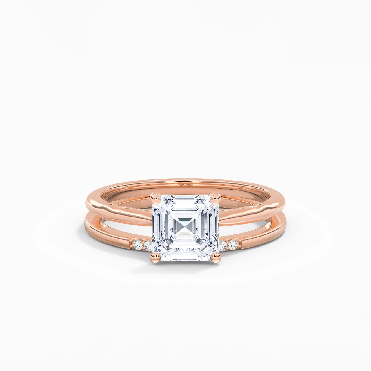 Or rose 18 carats Moissanite Ensemble nuptial