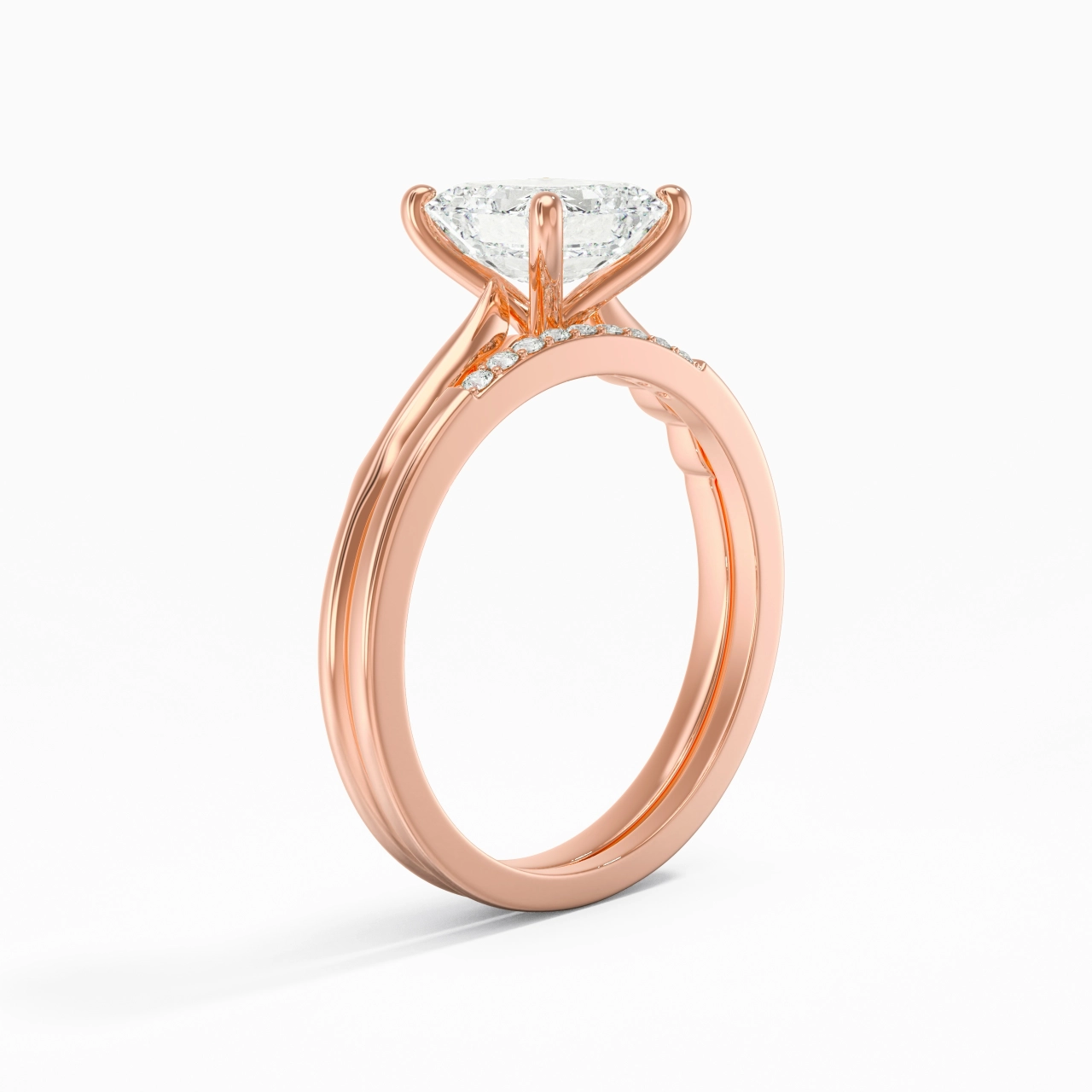 Or rose 18 carats Moissanite Ensemble nuptial