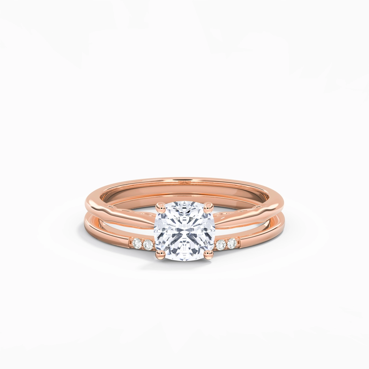 Or rose 18 carats Moissanite Ensemble nuptial