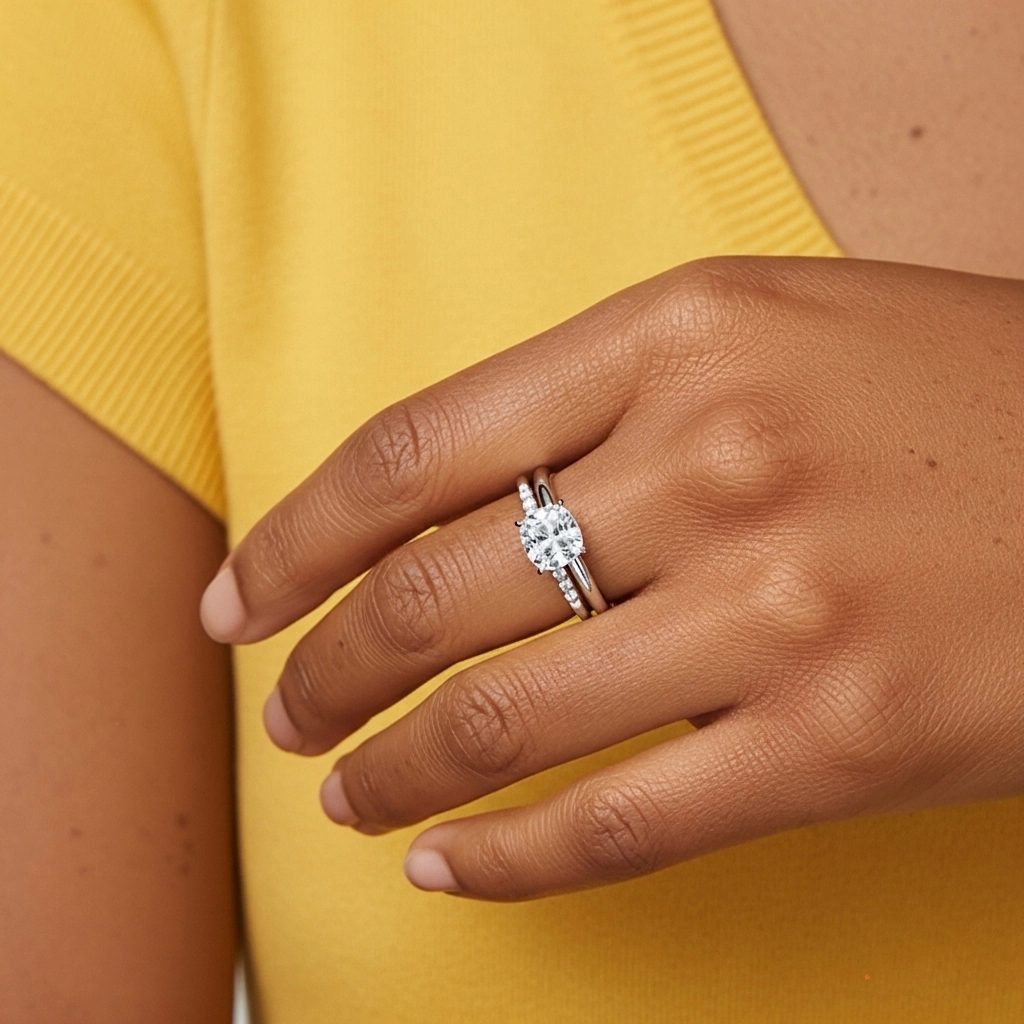 Oro blanco 14K Moissanita Conjunto Nupcial