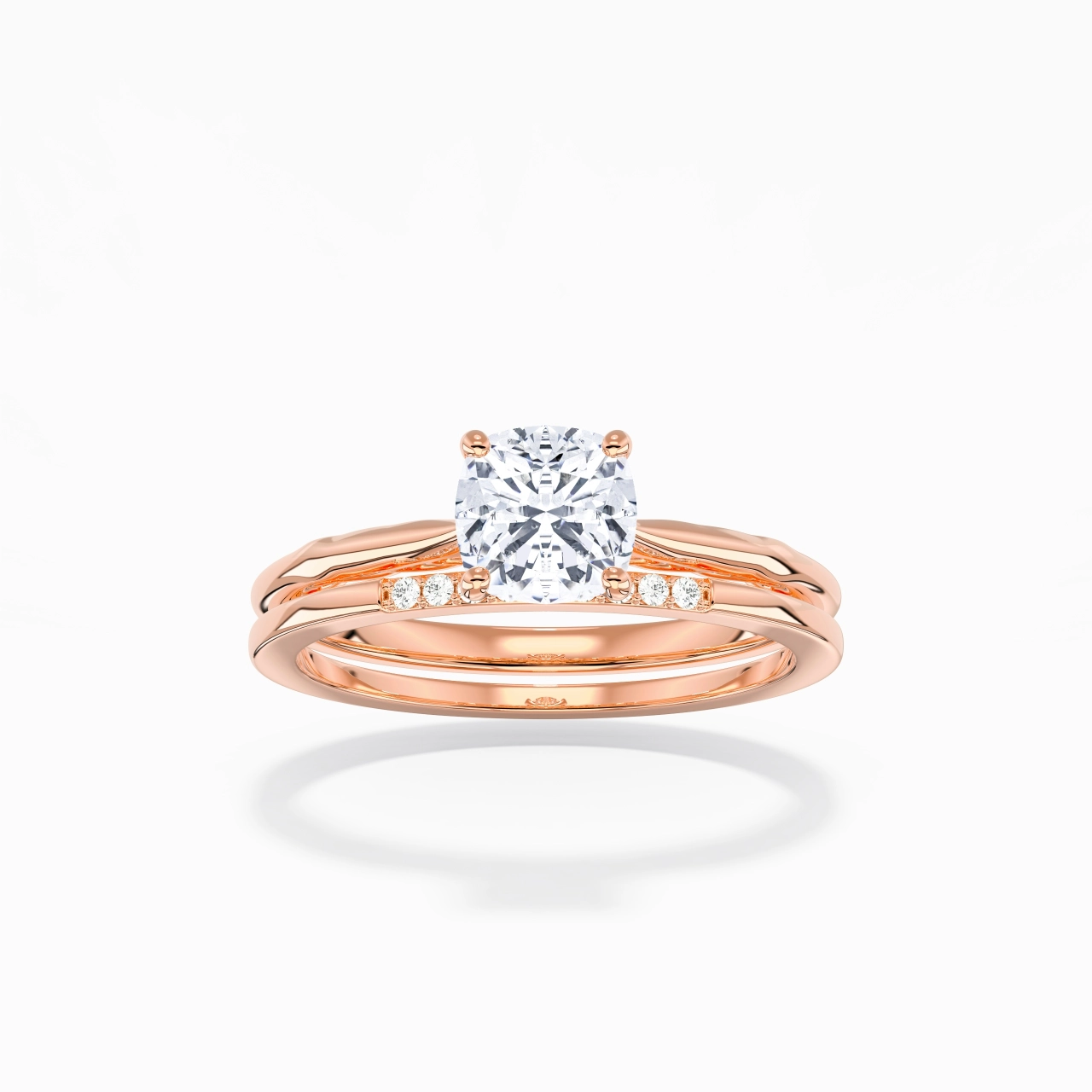 Or rose 18 carats Moissanite Ensemble nuptial