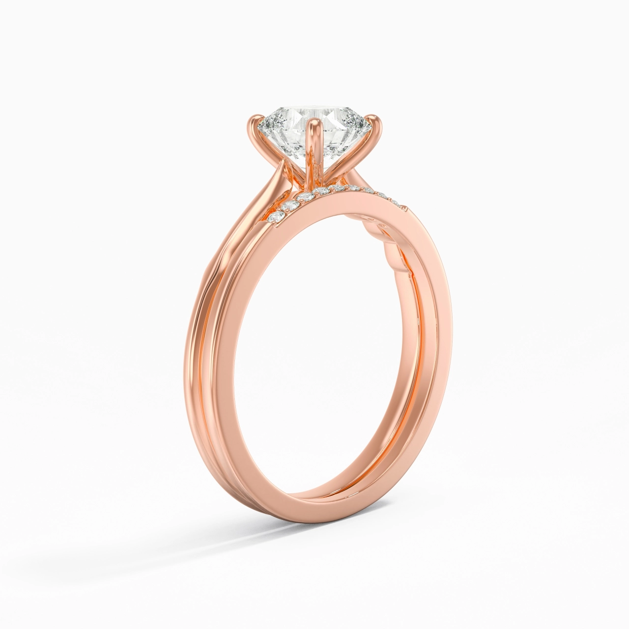 Or rose 18 carats Moissanite Ensemble nuptial