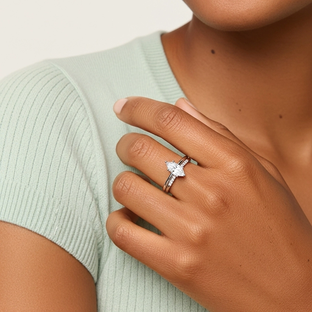 Oro blanco 18K Moissanita Conjunto Nupcial