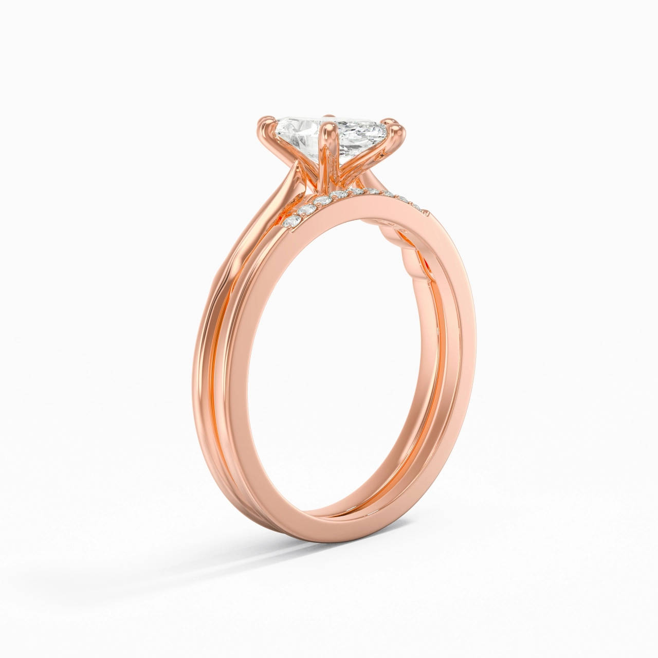 Or rose 18 carats Moissanite Ensemble nuptial