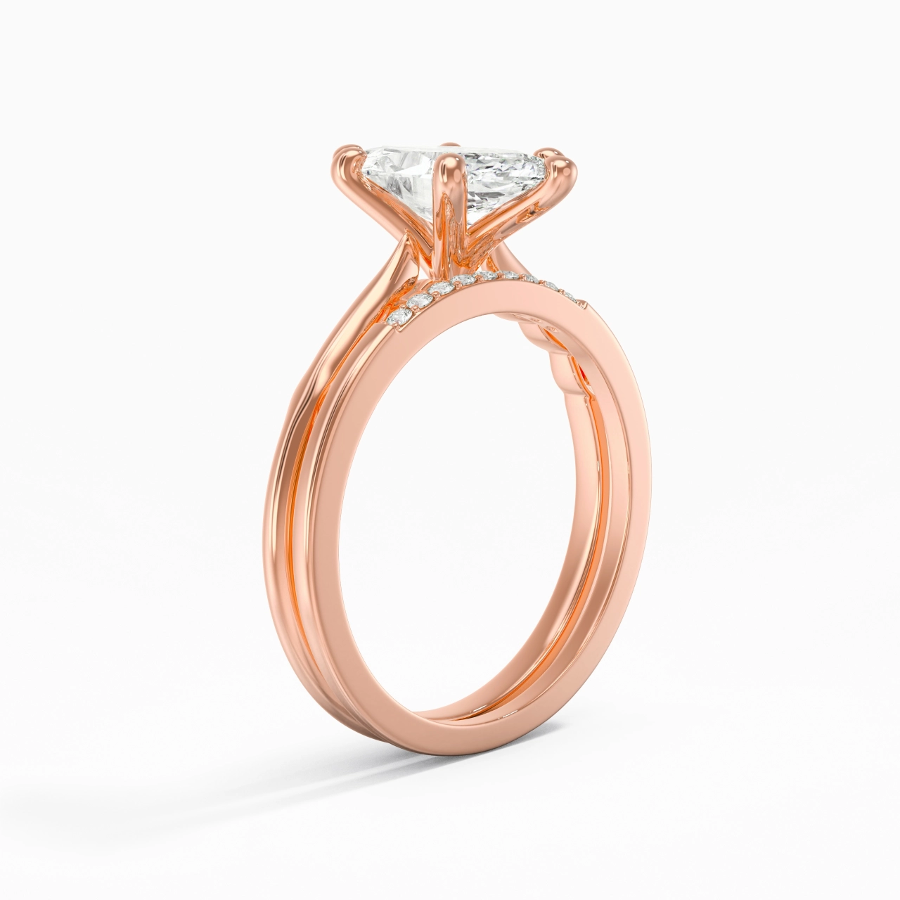 Or rose 18 carats Moissanite Ensemble nuptial