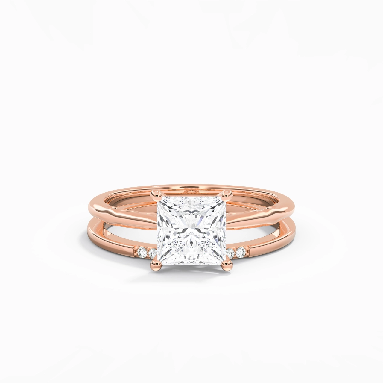Or rose 18 carats Moissanite Ensemble nuptial