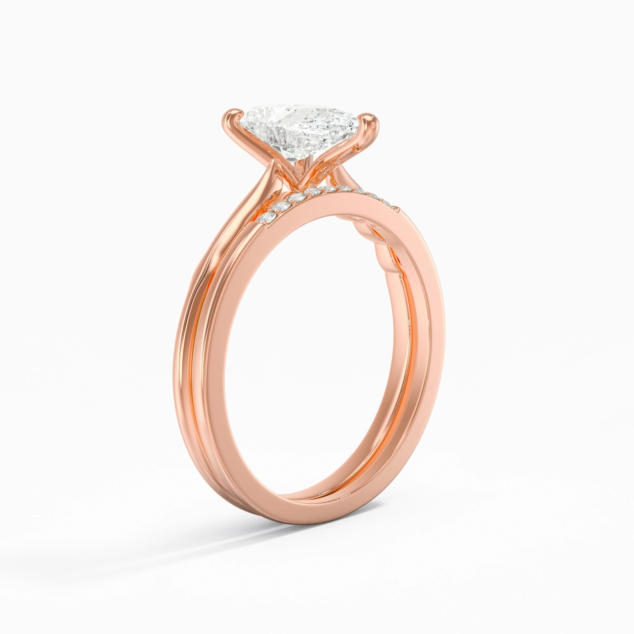 Or rose 18 carats Moissanite Ensemble nuptial