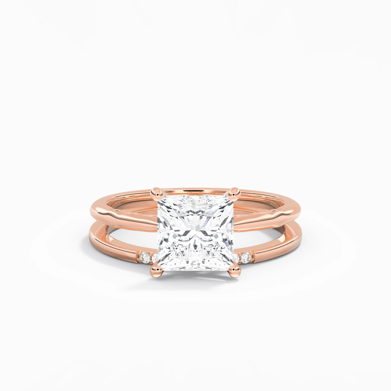Or rose 18 carats Moissanite Ensemble nuptial