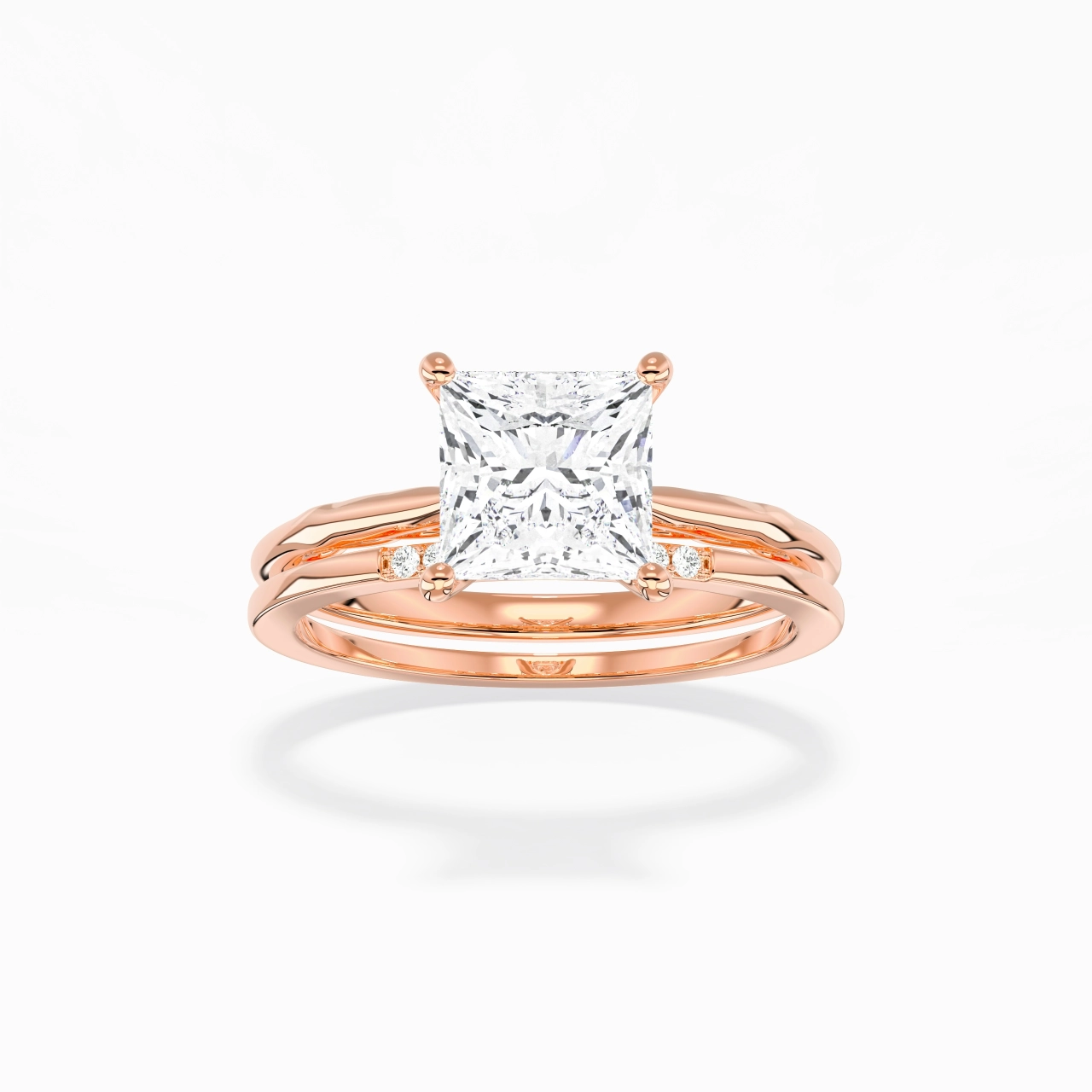 Or rose 18 carats Moissanite Ensemble nuptial