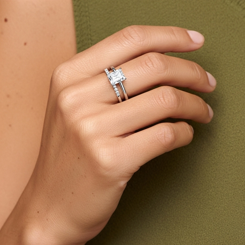 Oro blanco 14K Moissanita Conjunto Nupcial