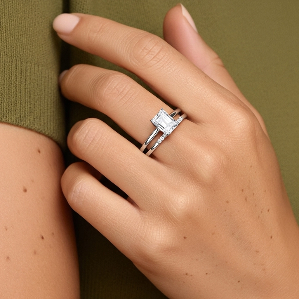 Oro blanco 14K Moissanita Conjunto Nupcial