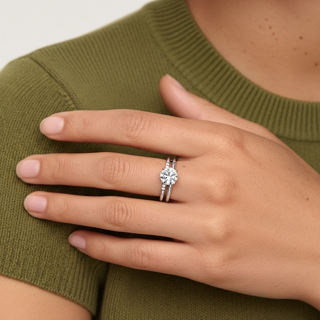 Oro blanco 14K Moissanita Conjunto Nupcial