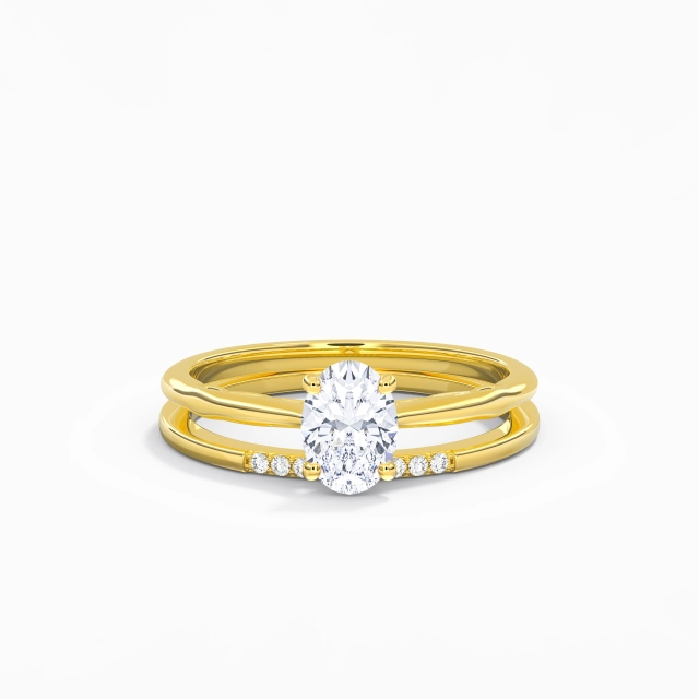 925 Sterling Silver Solitaire Bridal Set Polish Plating 18K Yellow Gold Unique Oval Moissanite 1.00ct Traditional Shank