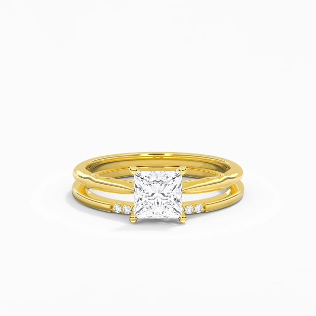 925 Sterling Silver Solitaire Bridal Set Polish Plating 18K Yellow Gold Unique Princess Moissanite 1.00ct Traditional Shank