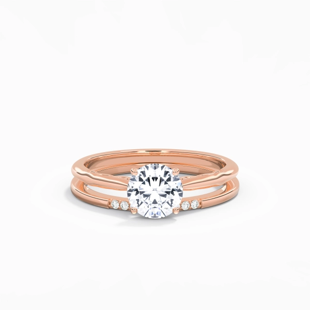 925 Sterling Silver Solitaire Bridal Set Polish Plating 18K Rose Gold Unique Round Moissanite 1.00ct Traditional Shank