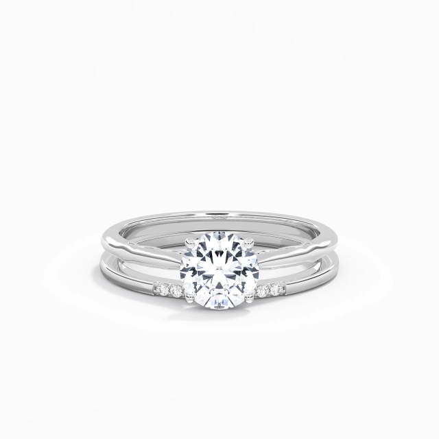 925 Sterling Silver Solitaire Bridal Set Polish Plating White Gold Unique Round Moissanite 1.00ct Traditional Shank