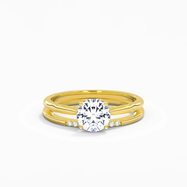 Argent sterling 925 Solitaire Ensemble nuptial Polonais Placage Or jaune 18 carats Unique Rond Moissanite 1.00ct Tige Traditionnelle Argent sterling 925 Solitaire Ensemble nuptial Polonais Placage Or jaune 18 carats Unique Rond Moissanite 1.00ct Tige Traditionnelle