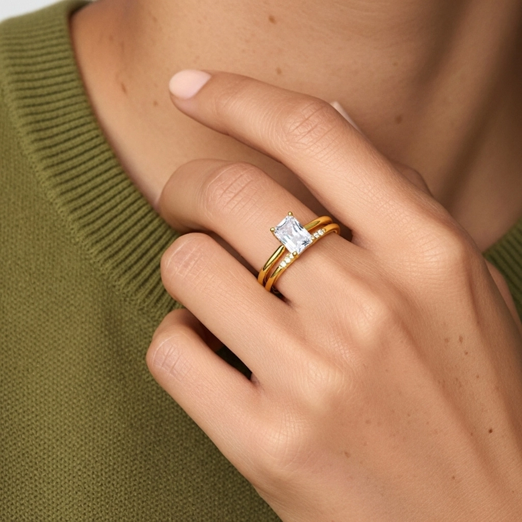 1.00ct Moissanite Ensemble d'alliances Or 18 carats